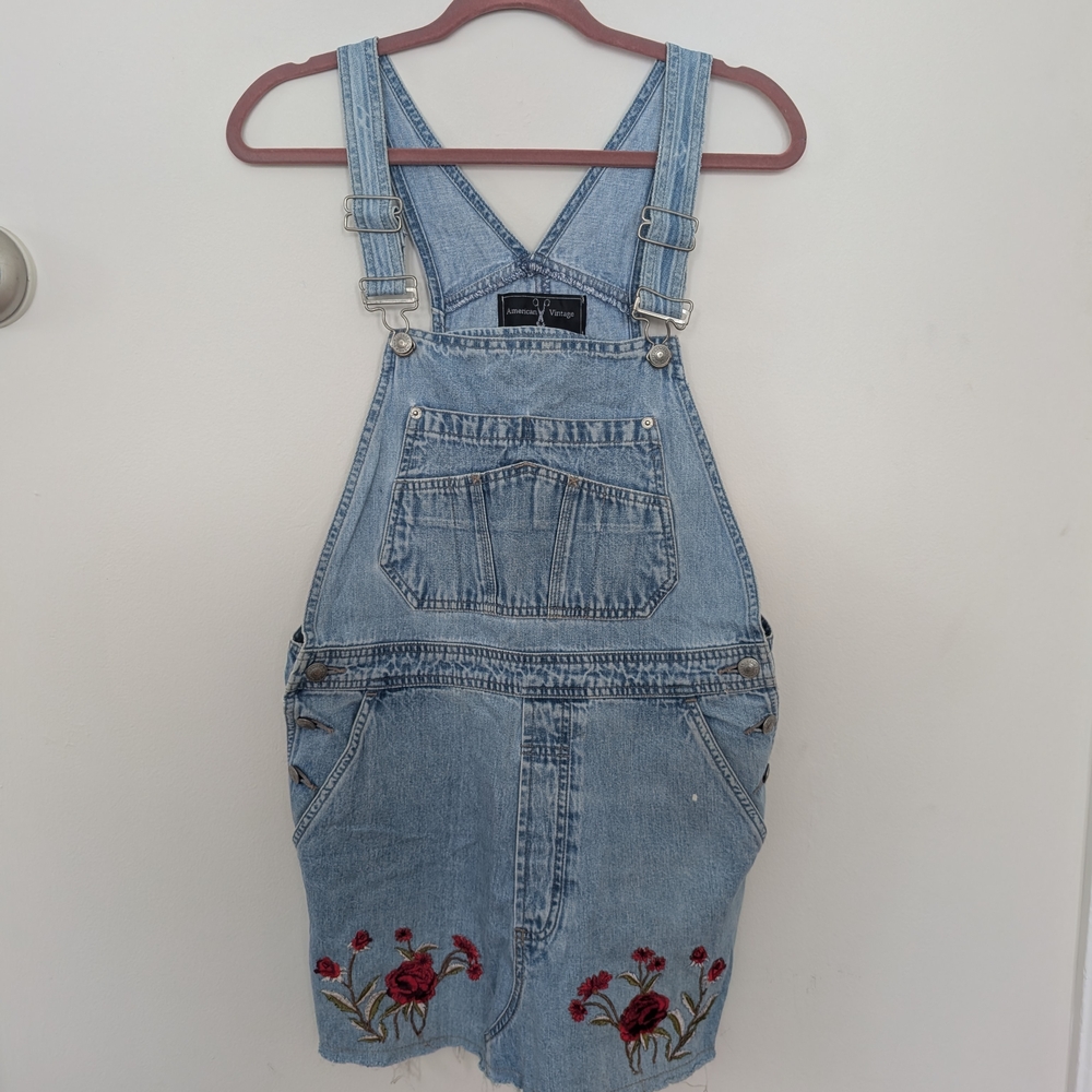 Vintage Denim Overalls with Floral Embroidery - Picture 3 of 8